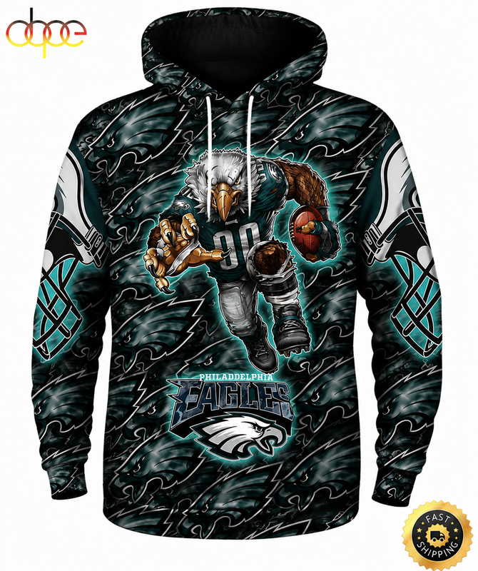 N.F.L.Eagles Logo &amp; Eagles Running 3D Hoodie All Over Print Shirt