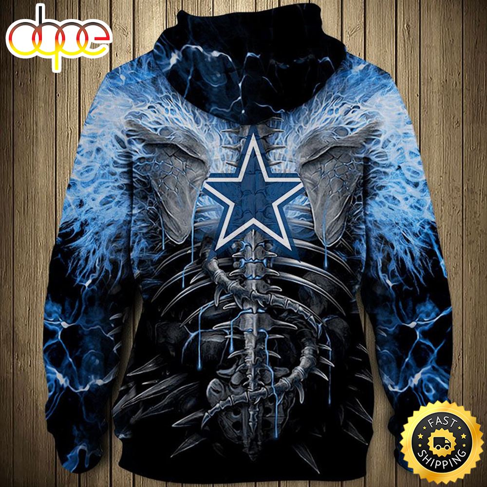 N.F.L.Dallas Cowboys Neon Blue Electric Scream In Skulls Premium 3D Hoodie All Over Print Shirts