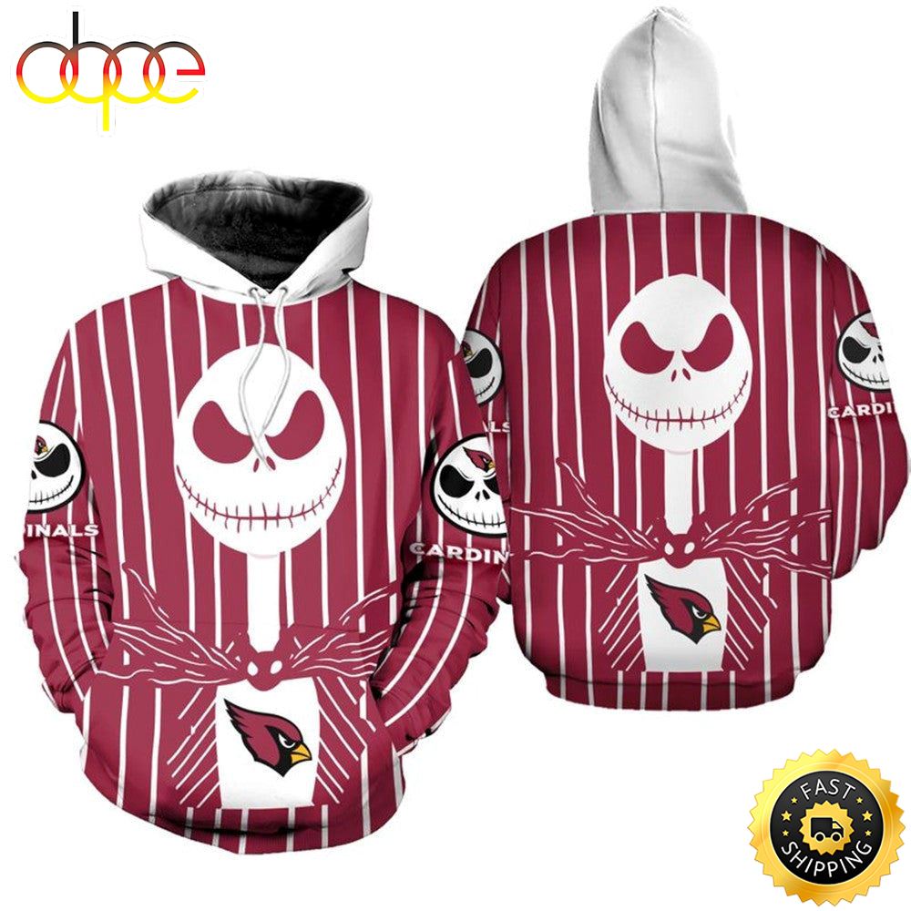 Arizona Cardinals Halloween Red Jack Skellington Super Bowl 3D Pullover Hoodie_3910