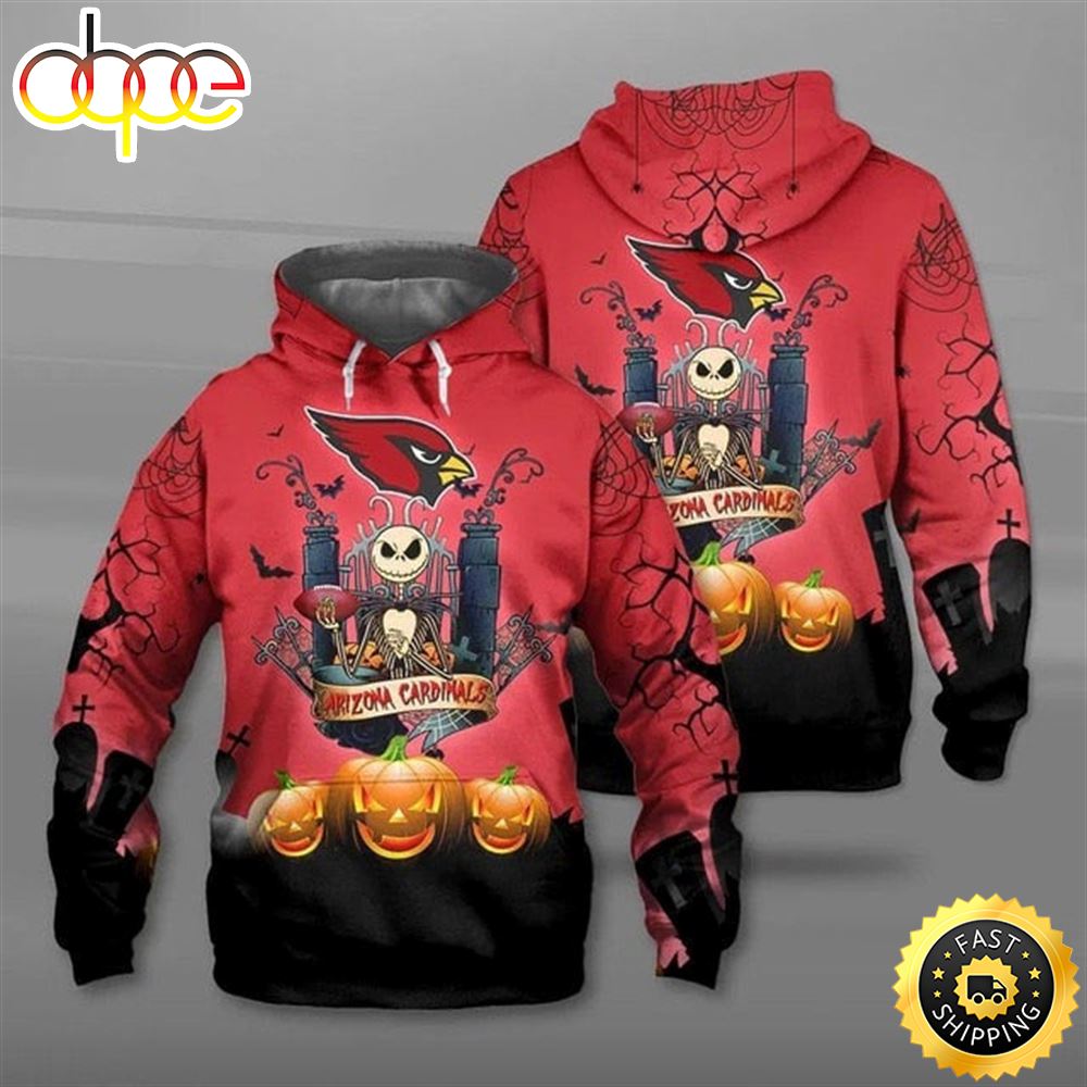 Arizona Cardinals Halloween With Jack Skellington Super Bowl 3D Pullover Hoodie_3109