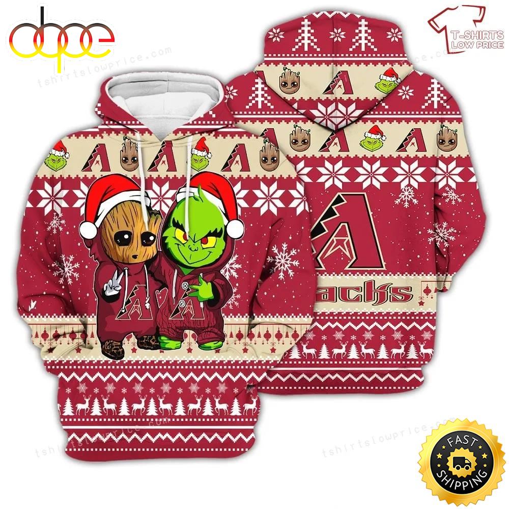 Arizona Diamondbacks Baby Groot And Grinch Best Friends Football American Unisex 3D Hoodie
