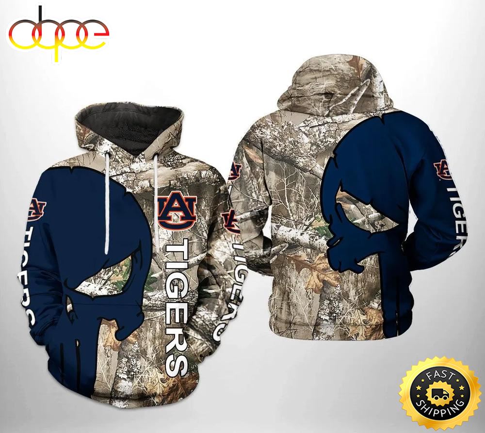 Auburn Tigers Camo Veteran Hunting With Skull Punisher 3D Hoodie NCAA Football Gifts