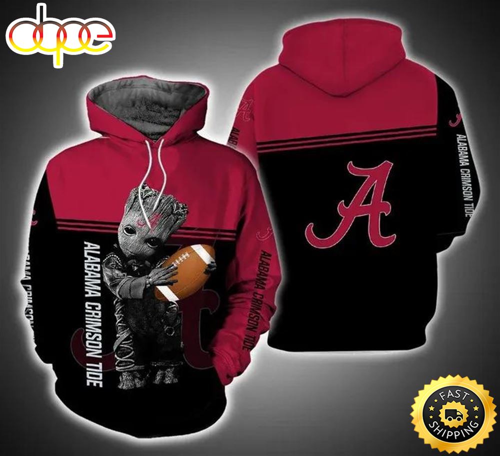 Baby Groot Hug Ball Alabama Crimson Tide 3d Hoodie Gifts For Alabama Crimson Tide Fans