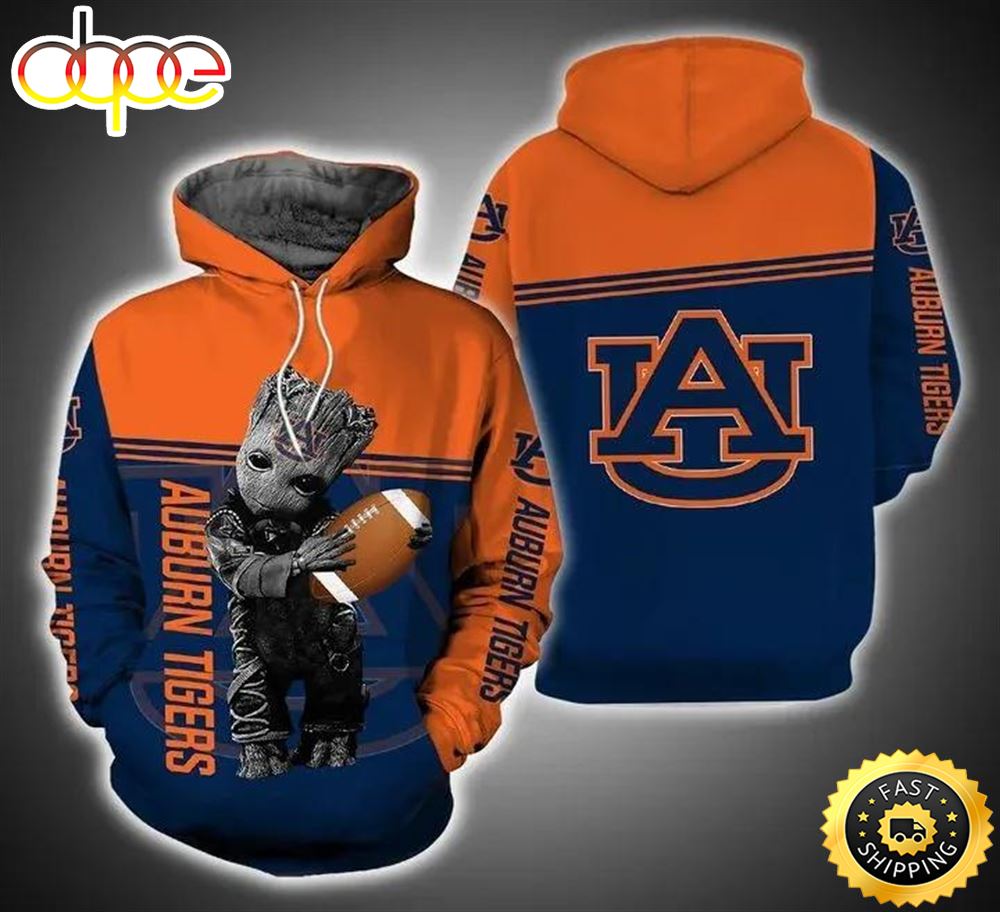 Baby Groot Hug Ball Auburn Tigers 3d Hoodie Auburn Tigers Gifts For Him
