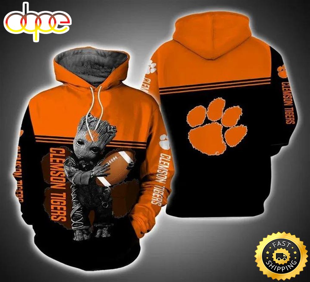 Baby Groot Hug Ball Clemson Tigers 3d Hoodie Clemson Tigers Unique Gifts