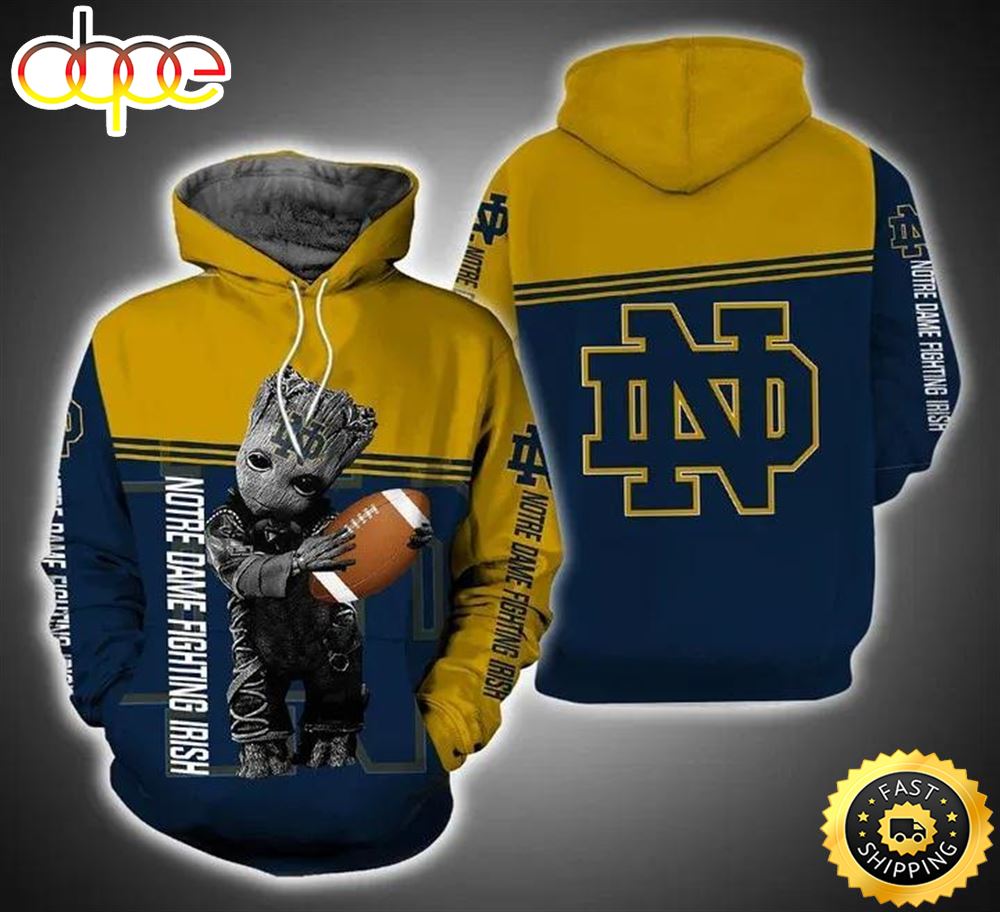 Baby Groot Hug Ball Notre Dame Fighting Irish 3d Hoodie College Baseball Apparel