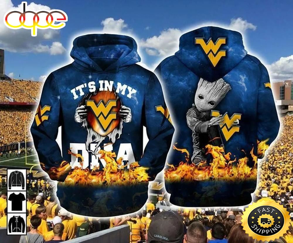 Baby Groot It's My West Virginia Mountaineers Dna 3d Hoodie Ncaa Gifts