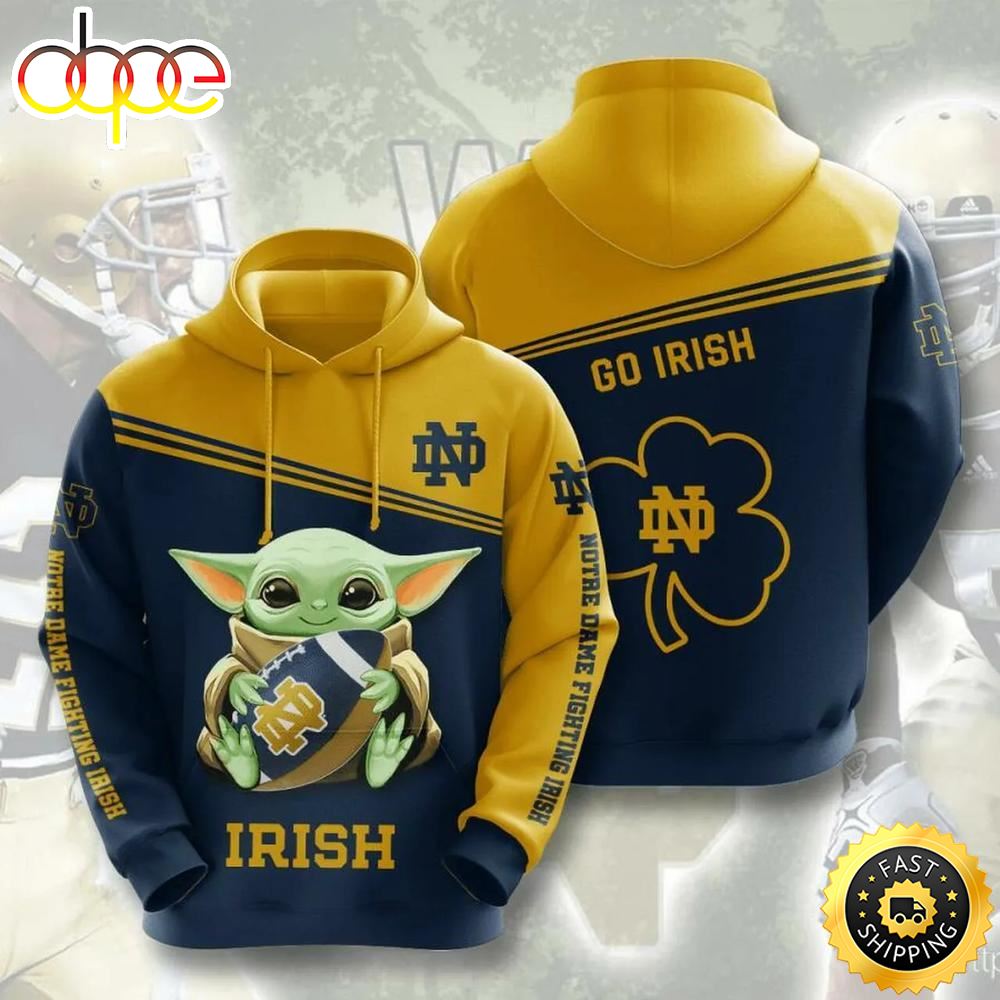 Baby Yoda Hug Ball Notre Dame Fighting Irish 3d Hoodie Notre Dame Fighting Irish Ncaa Gifts