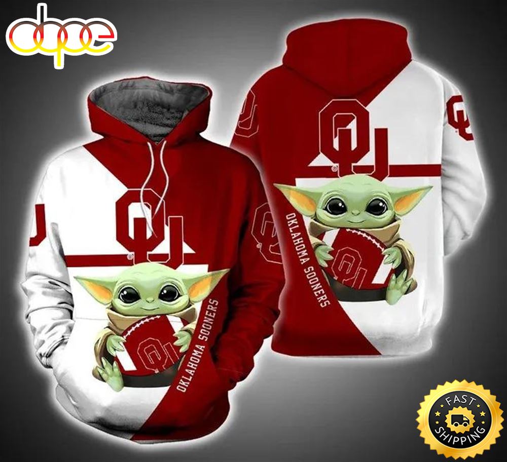 Baby Yoda Hug Ball Oklahoma Sooners 3d Hoodie Cool Oklahoma Sooners Gifts