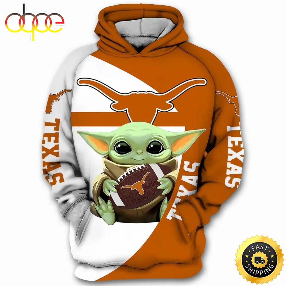 Baby Yoda Hug Ball Texas Longhorns 3d Hoodie Texas Longhorns Fan Gifts