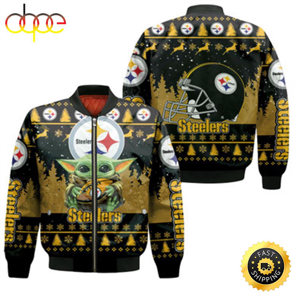 Baby Yoda Hugs Pittsburgh Steelers Rugby Ball 2023 Nfl Season Jersey Bomber Jacket