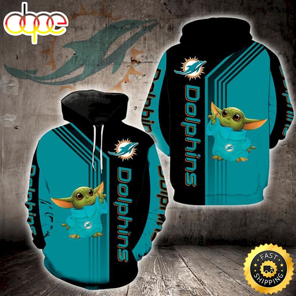 Baby Yoda Miami Dolphins 3d Hoodie All Over Print Miami Dolphins Fan Gifts