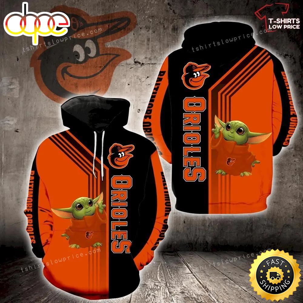 Baltimore Orioles Baby Yoda Green Full Print 3d Hoodie And Zipper