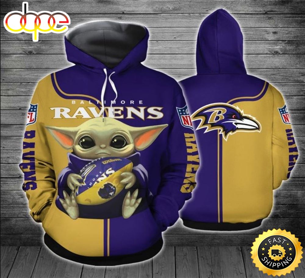 Baltimore Ravens Baby Yoda 3d Hoodie All Over Print Unique Baltimore Ravens Gifts