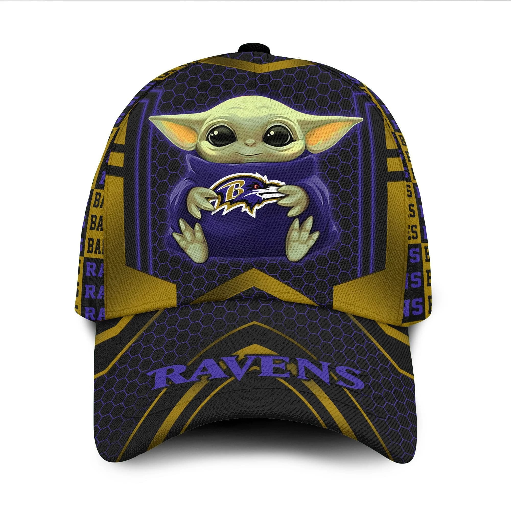Baltimore Ravens Baby Yoda Beehive Pattern All Over Print 3D Classic Cap