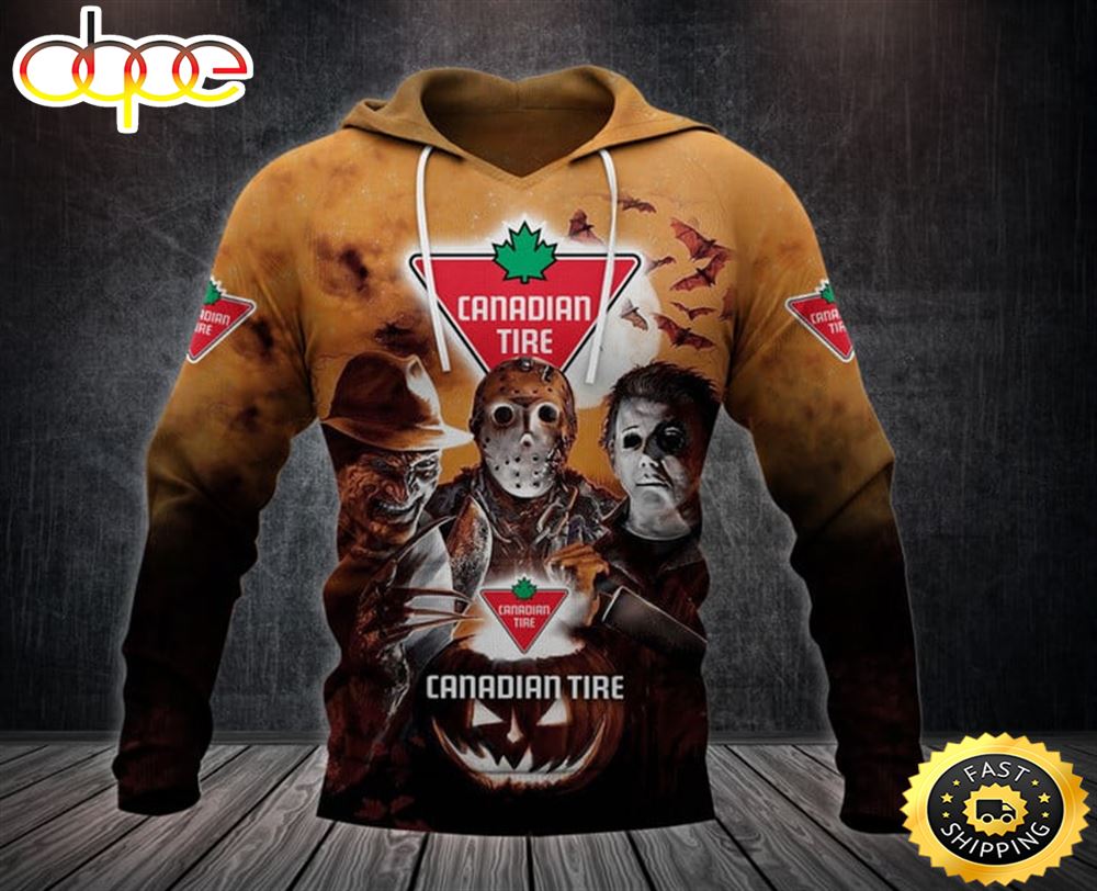 Canadian Tire With Michael Myers and Freddy Krueger and Jason Voorhees Pumpkin Halloween 1 All Over Print Hoodie