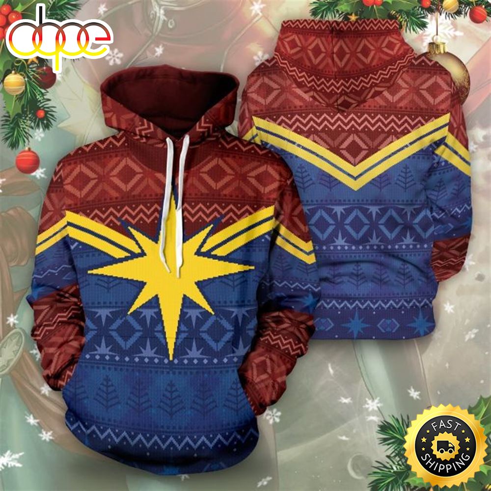 Captain Marvel Sign Protector of Christmas Skies Marvel Christmas All Over Print Shirt