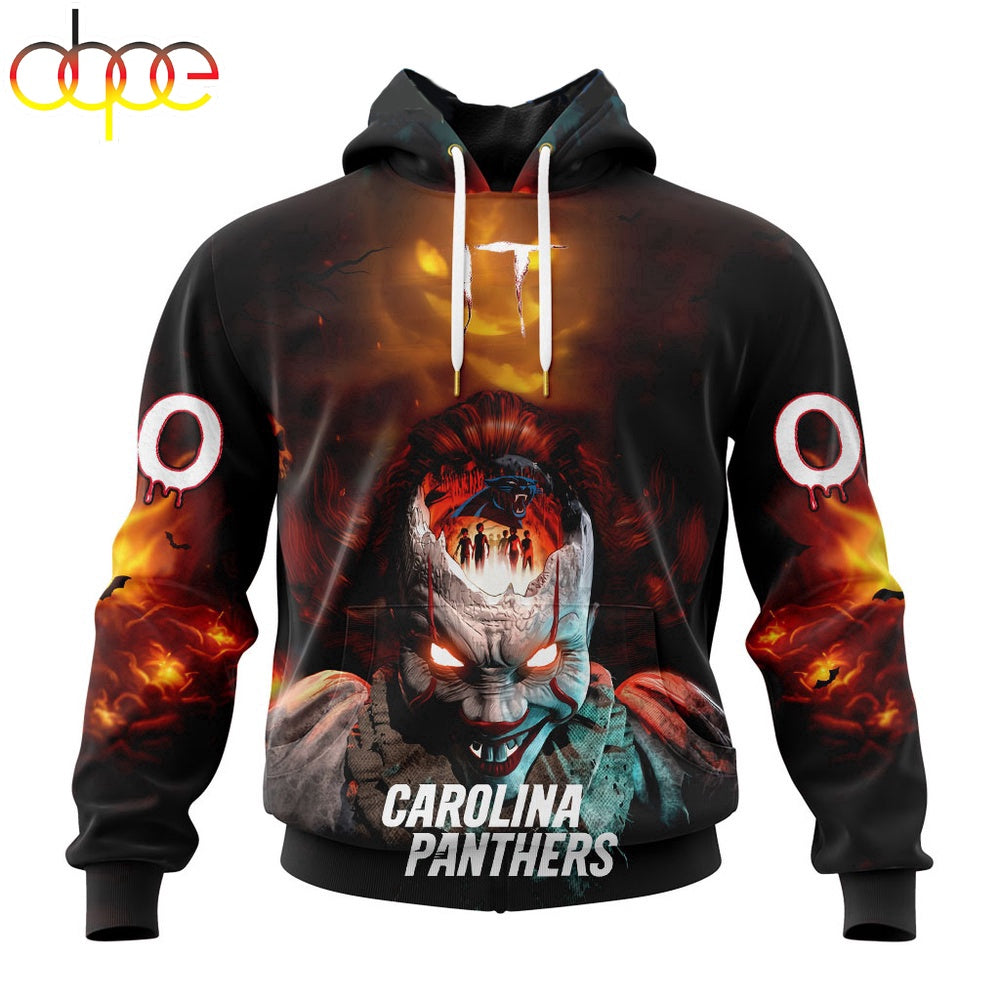 Custom Name And Number NFL Carolina Panthers Halloween Badut Mematikan 3D Hoodie Shirt