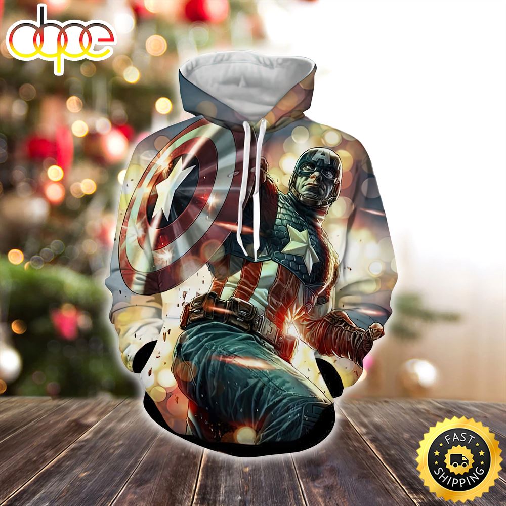 Cartoonized Captain America On Glowing Background Marvel Christmas All Over Print Shirt