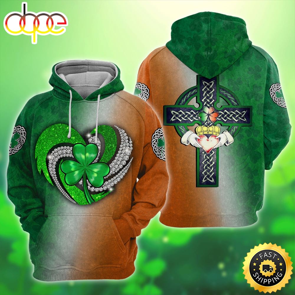 Celtic Shamrock Heart Cross 3D All Over Print Shirt