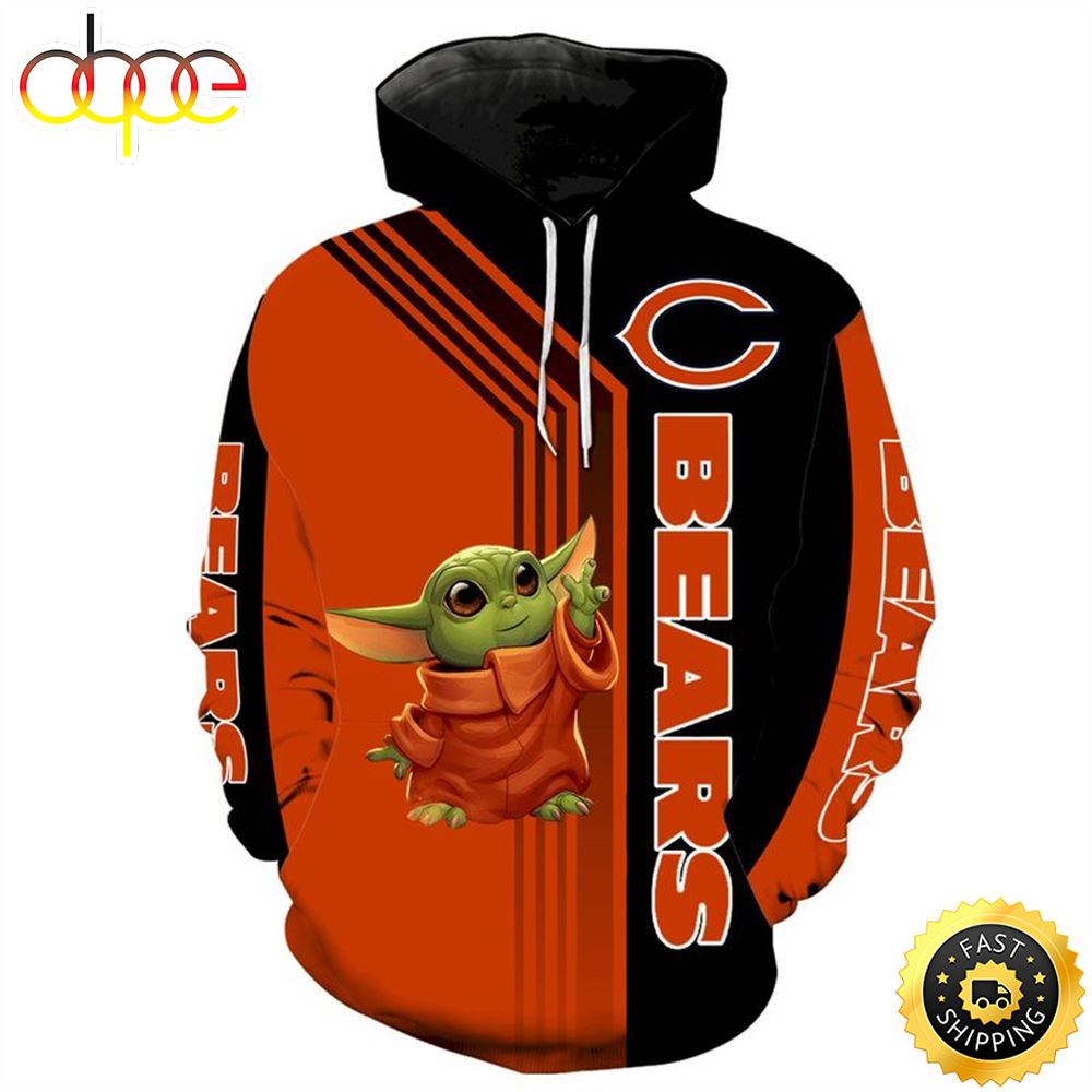 Chicago Bears Baby Yoda 3d Hoodie All Over Print Chicago Bears Gifts For Men