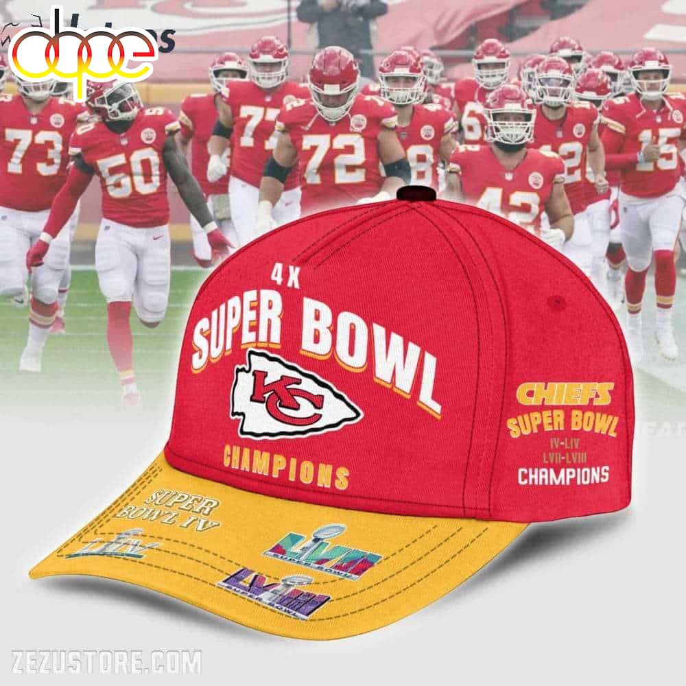 Chiefs 4-Time Super Bowl Champions Hoodie Joggers Cap 2024