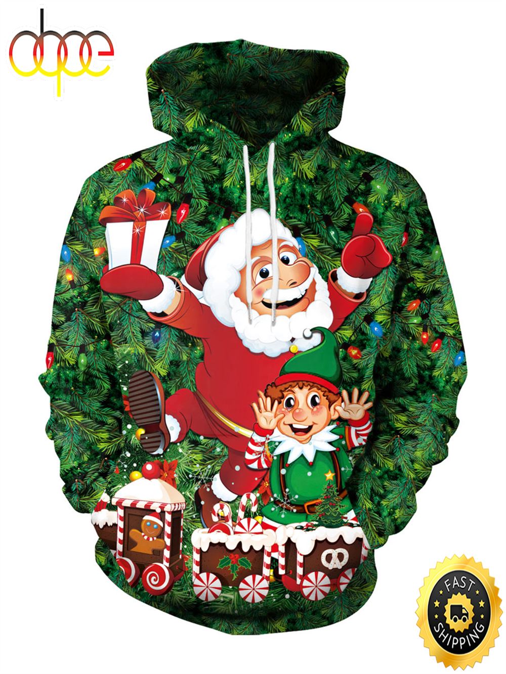 Christmas Green Top Polyester Fiber Christmas Pattern Casual Holiday Christmas All Over Print Shirt