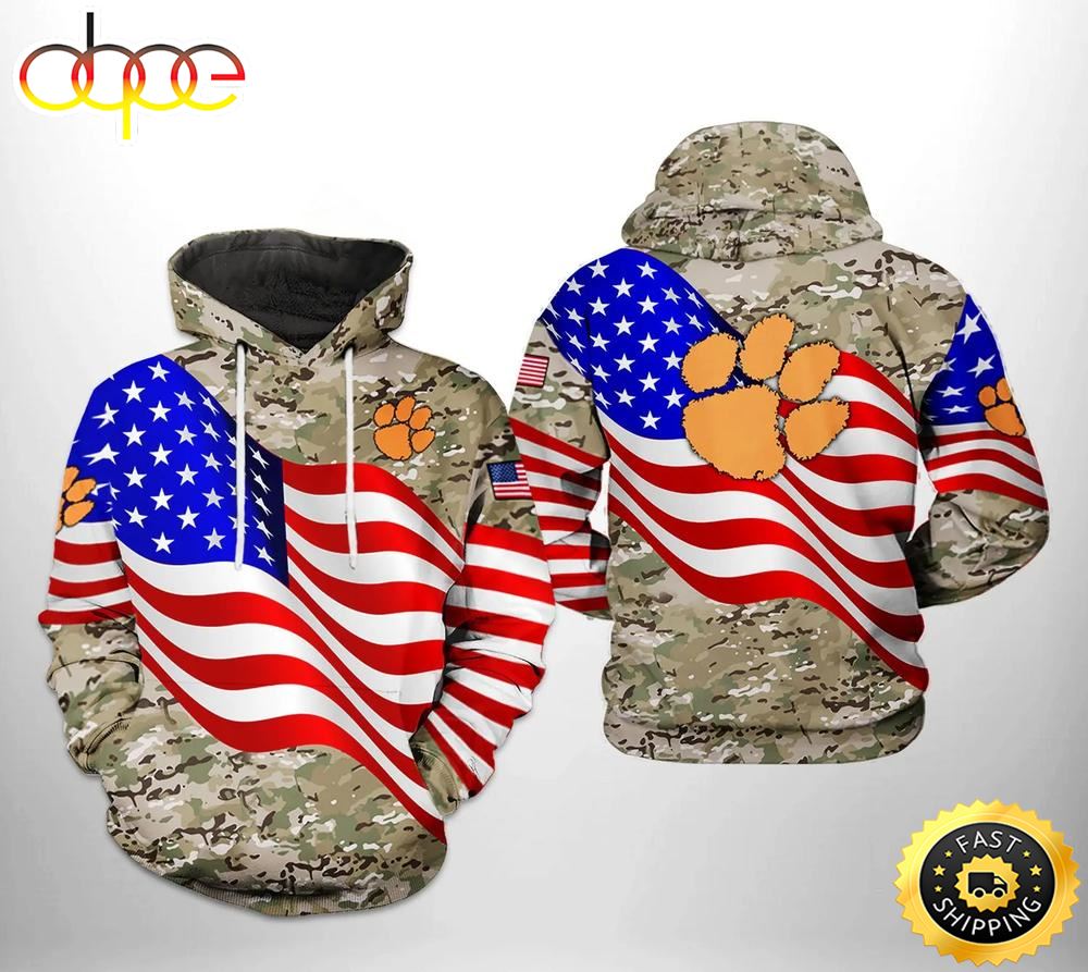 Clemson Tigers Flag American Camo Veteran 3D Hoodie Clemson Tigers Gift