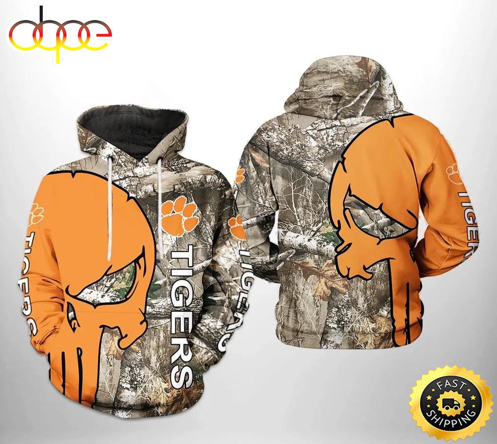 Clemson Tigers Punisher Camo Veteran Hunting 3D Hoodie NCAA Cheer Gifts
