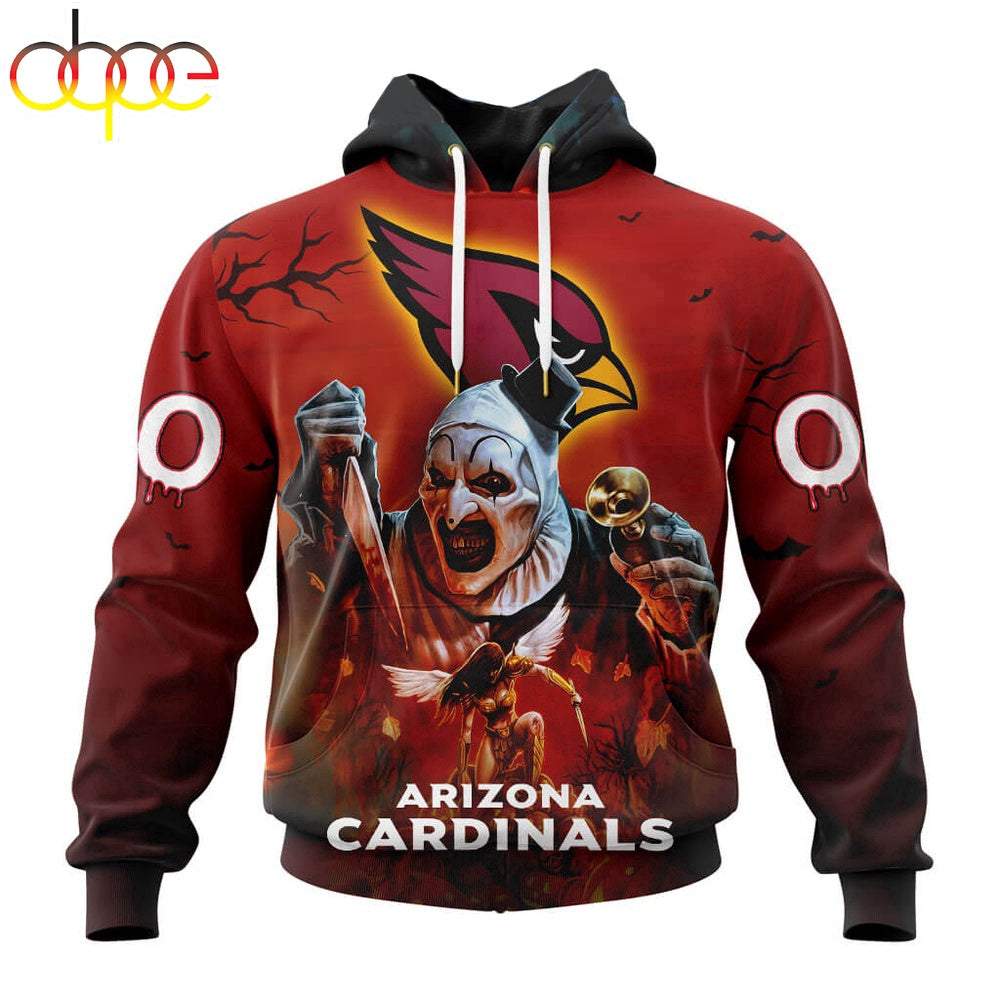 Custom Name And Number Arizona Cardinals Horror Terrifier Ghoulish Halloween Day Hoodie