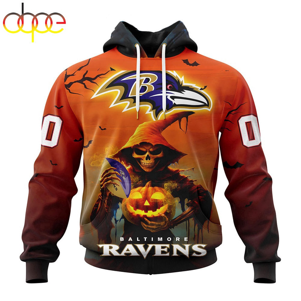 Custom Name And Number Baltimore Ravens Special Death Halloween Hoodie