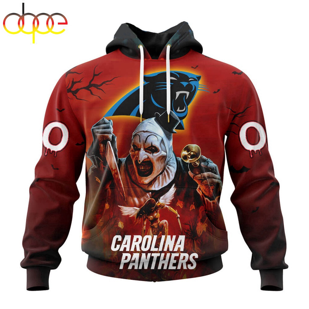 Custom Name And Number Carolina Panthers Horror Terrifier Ghoulish Halloween Day Hoodie