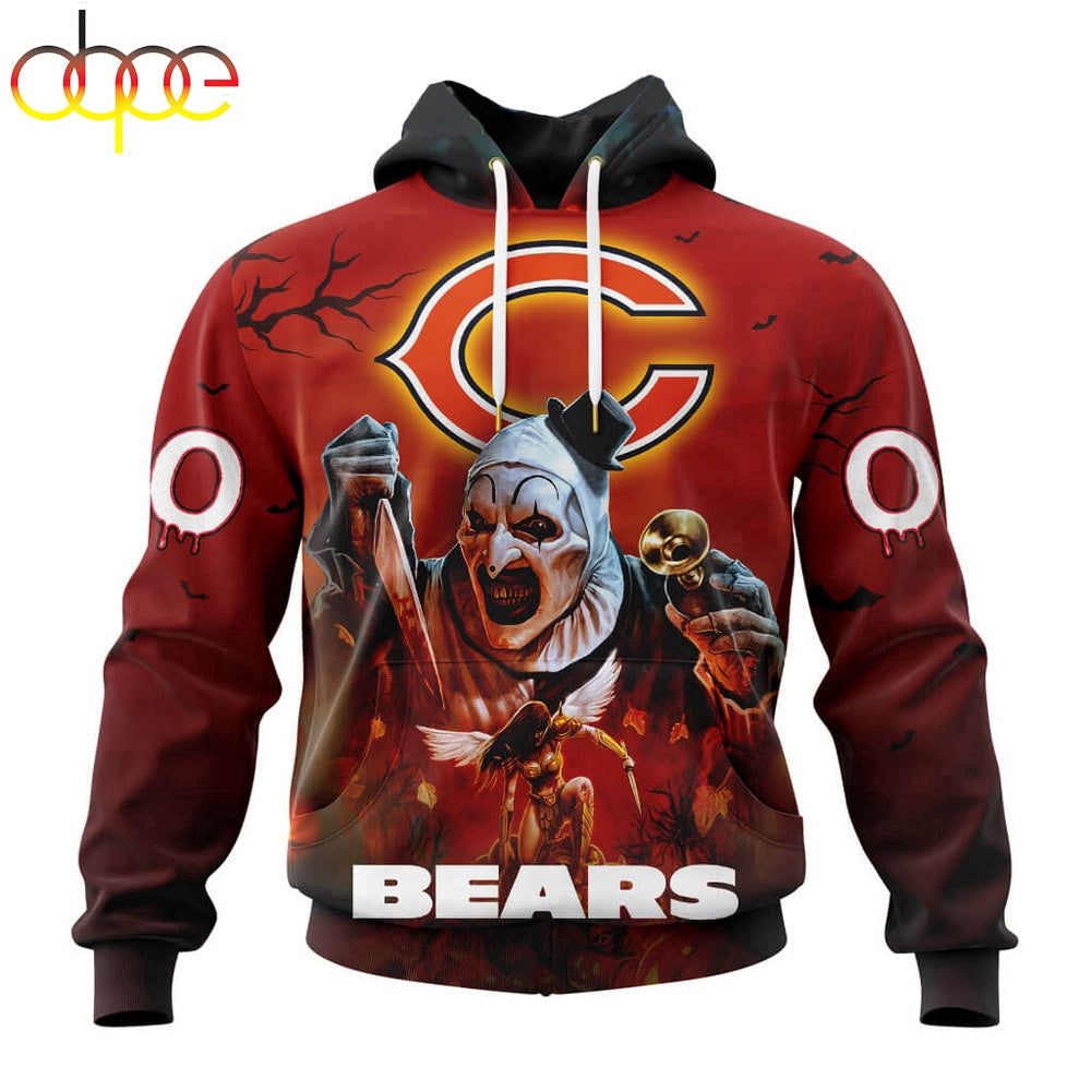 Custom Name And Number Chicago Bears Horror Terrifier Ghoulish Halloween Day Hoodie