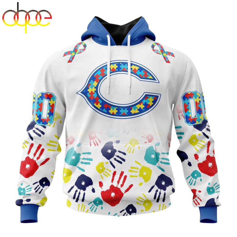 Custom Name And Number Chicago Bears NFL Special Fearless Against Autism 3D Hoodie Shirt
