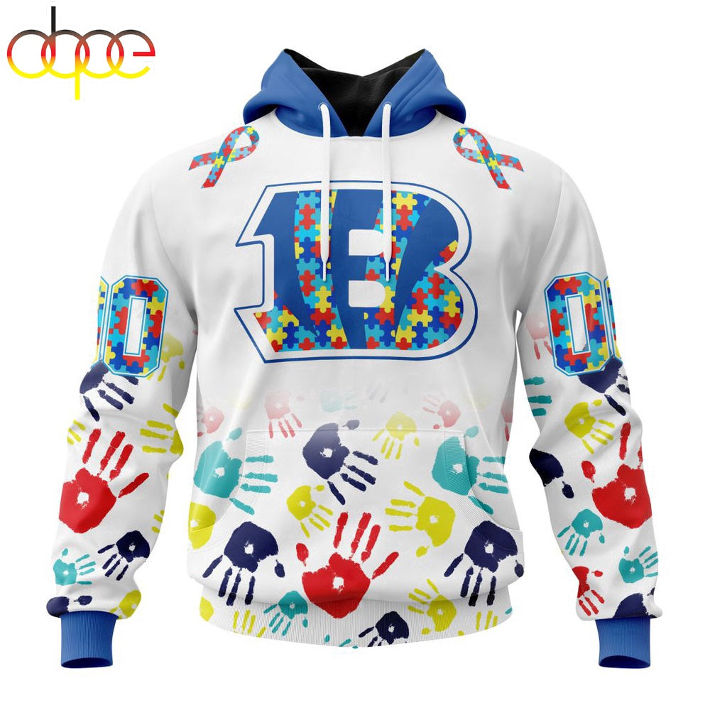 Custom Name And Number Cincinnati Bengals NFL Special Fearless Against Autism 3D Hoodie Shirt