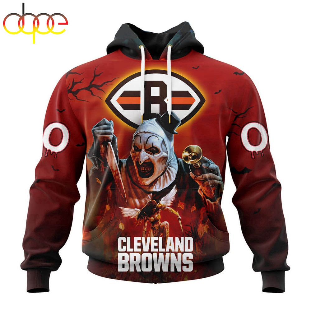 Custom Name And Number Cleveland Browns Horror Terrifier Ghoulish Halloween Day Hoodie