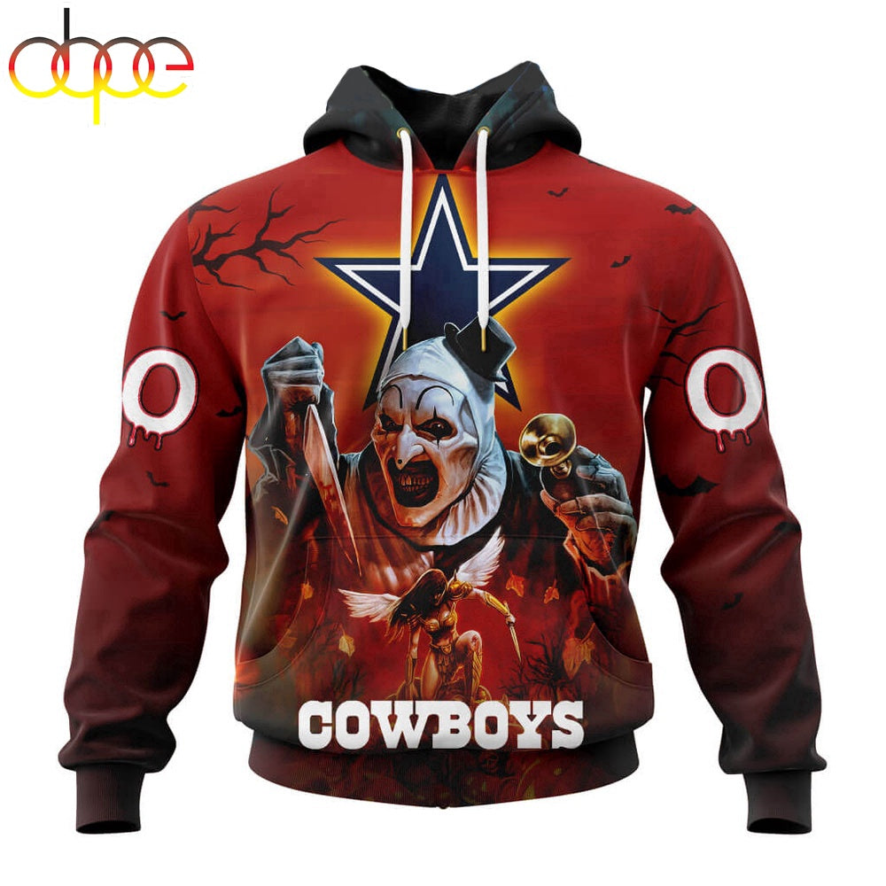 Custom Name And Number Dallas Cowboys Horror Terrifier Ghoulish Halloween Day Hoodie