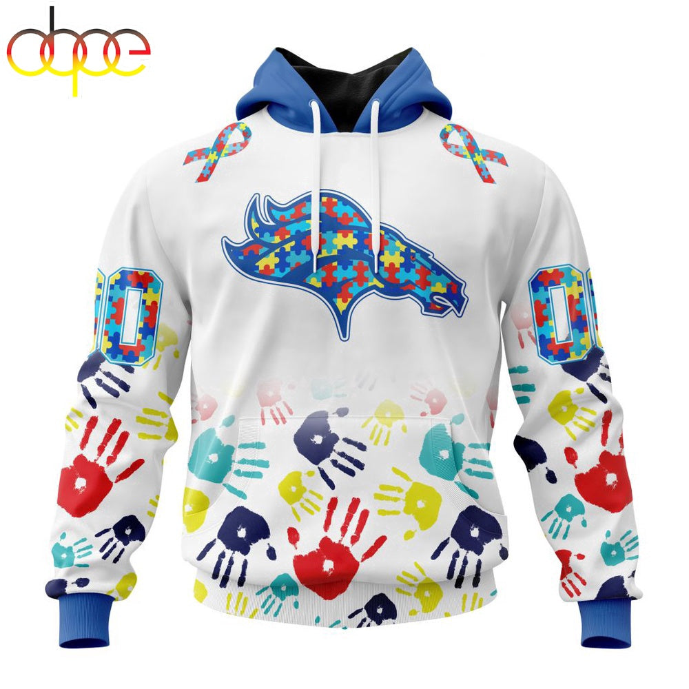 Custom Name And Number Denver Broncos NFL Special Fearless Against Autism 3D Hoodie Shirt