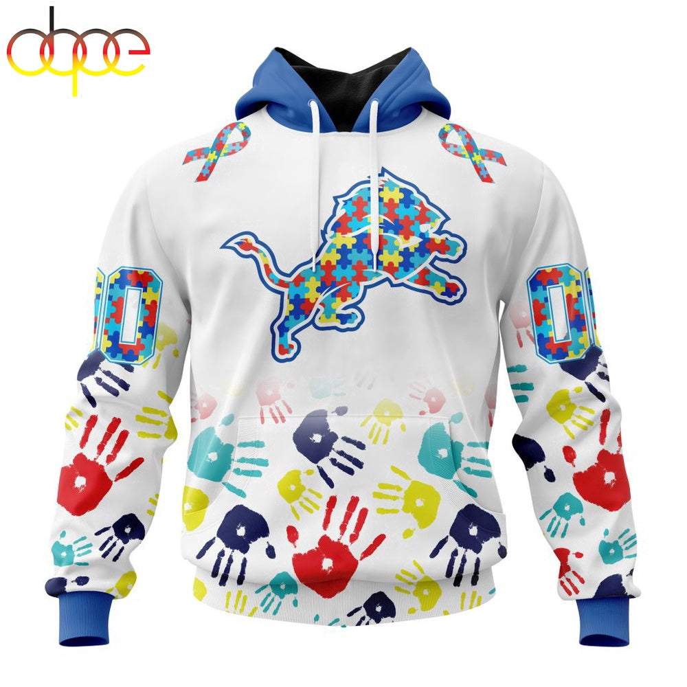 Custom Name And Number Detroit Lions NFL Special Fearless Against Autism 3D Hoodie Shirt