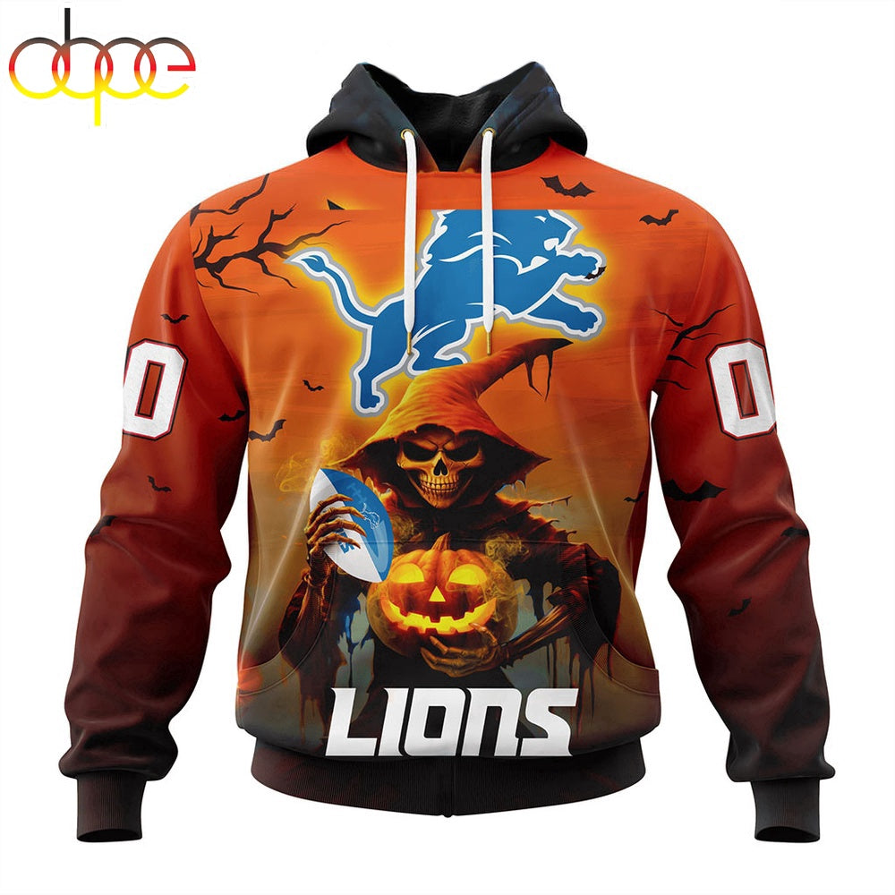 Custom Name And Number Detroit Lions Special Death Halloween Hoodie