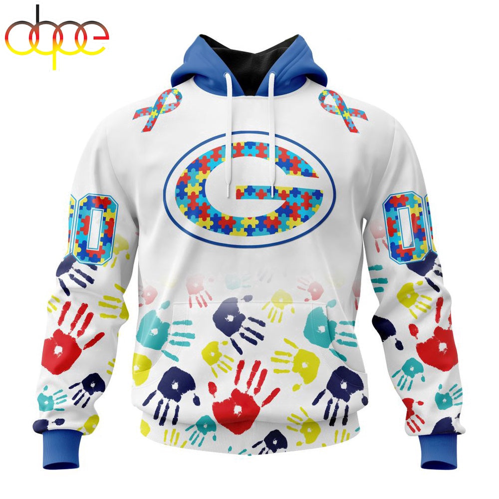 Custom Name And Number Green Bay Packers NFL Special Fearless Against Autism 3D Hoodie Shirt