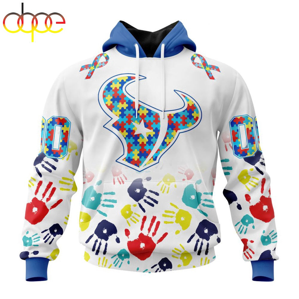 Custom Name And Number Houston Texans NFL Special Fearless Against Autism 3D Hoodie Shirt