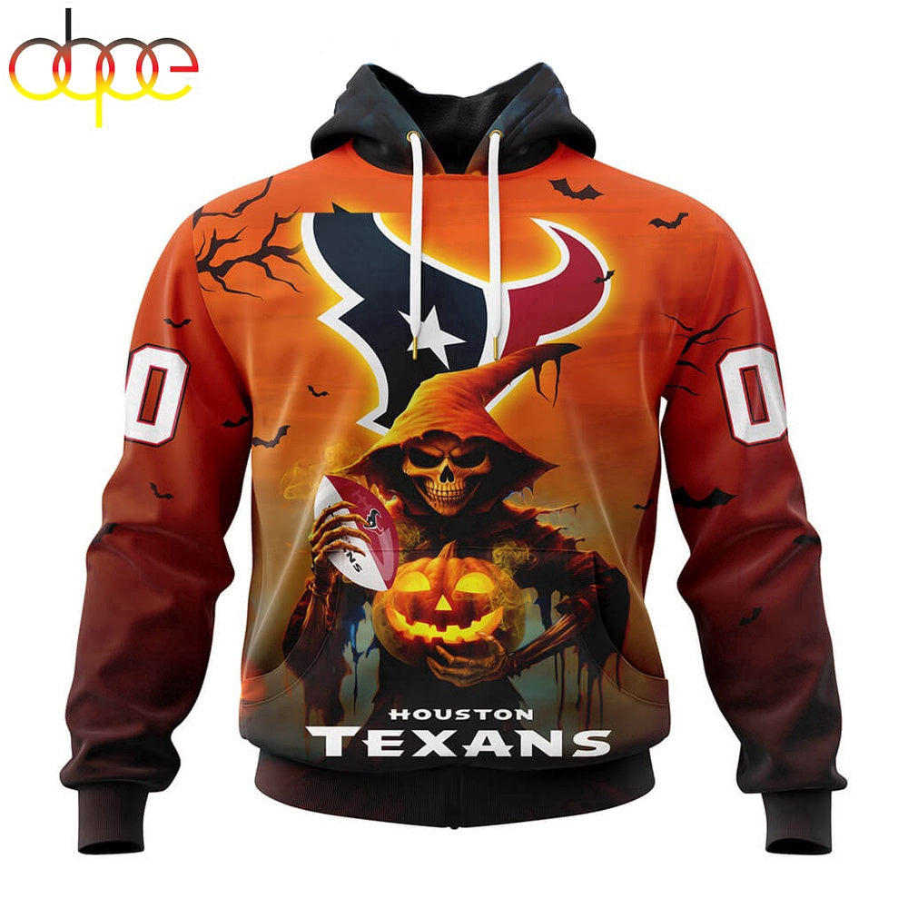 Custom Name And Number Houston Texans Special Death Halloween Hoodie