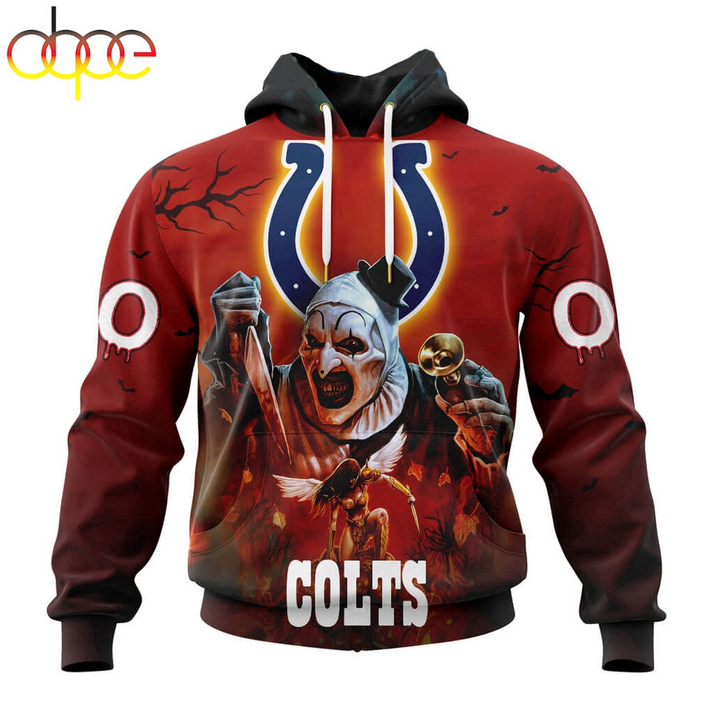 Custom Name And Number Indianapolis Colts Horror Terrifier Ghoulish Halloween Day Hoodie