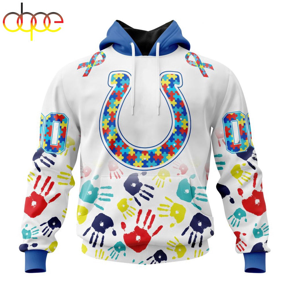 Custom Name And Number Indianapolis Colts NFL Special Fearless Against Autism 3D Hoodie Shirt