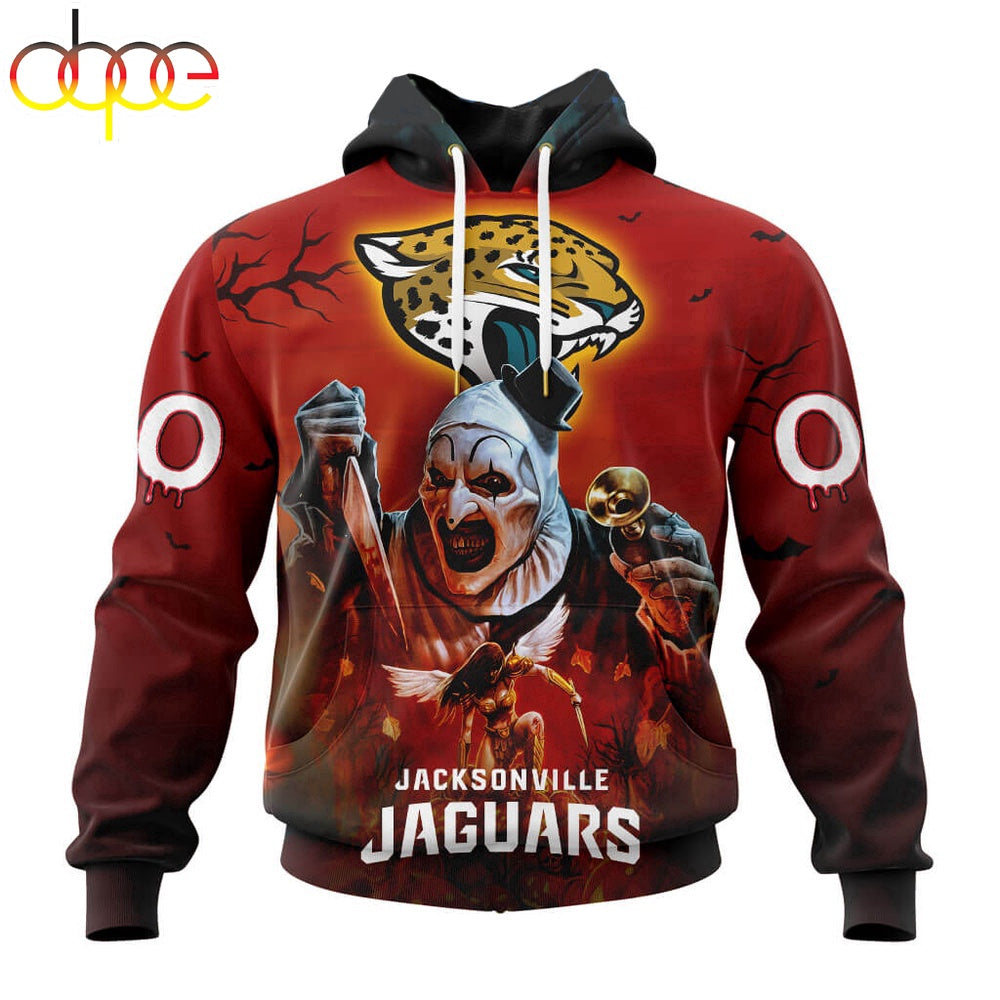 Custom Name And Number Jacksonville Jaguars Horror Terrifier Ghoulish Halloween Day Hoodie