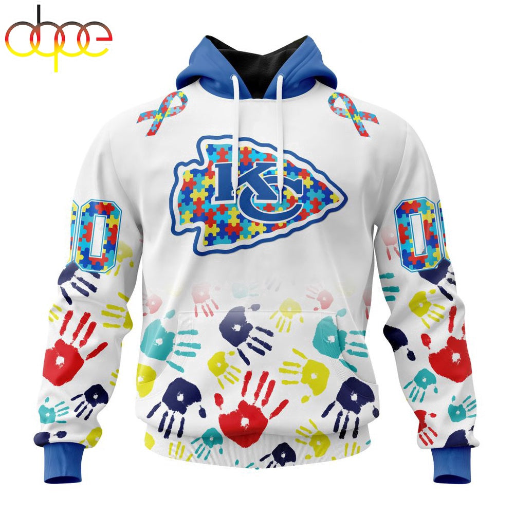 Custom Name And Number Kansas City Chiefs NFL Special Fearless Against Autism 3D Hoodie Shirt