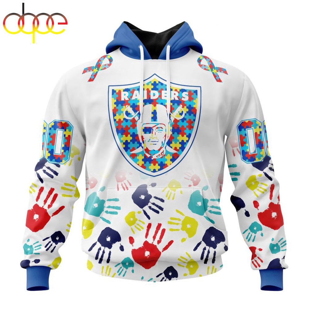 Custom Name And Number Las Vegas Raiders NFL Special Fearless Against Autism 3D Hoodie Shirt