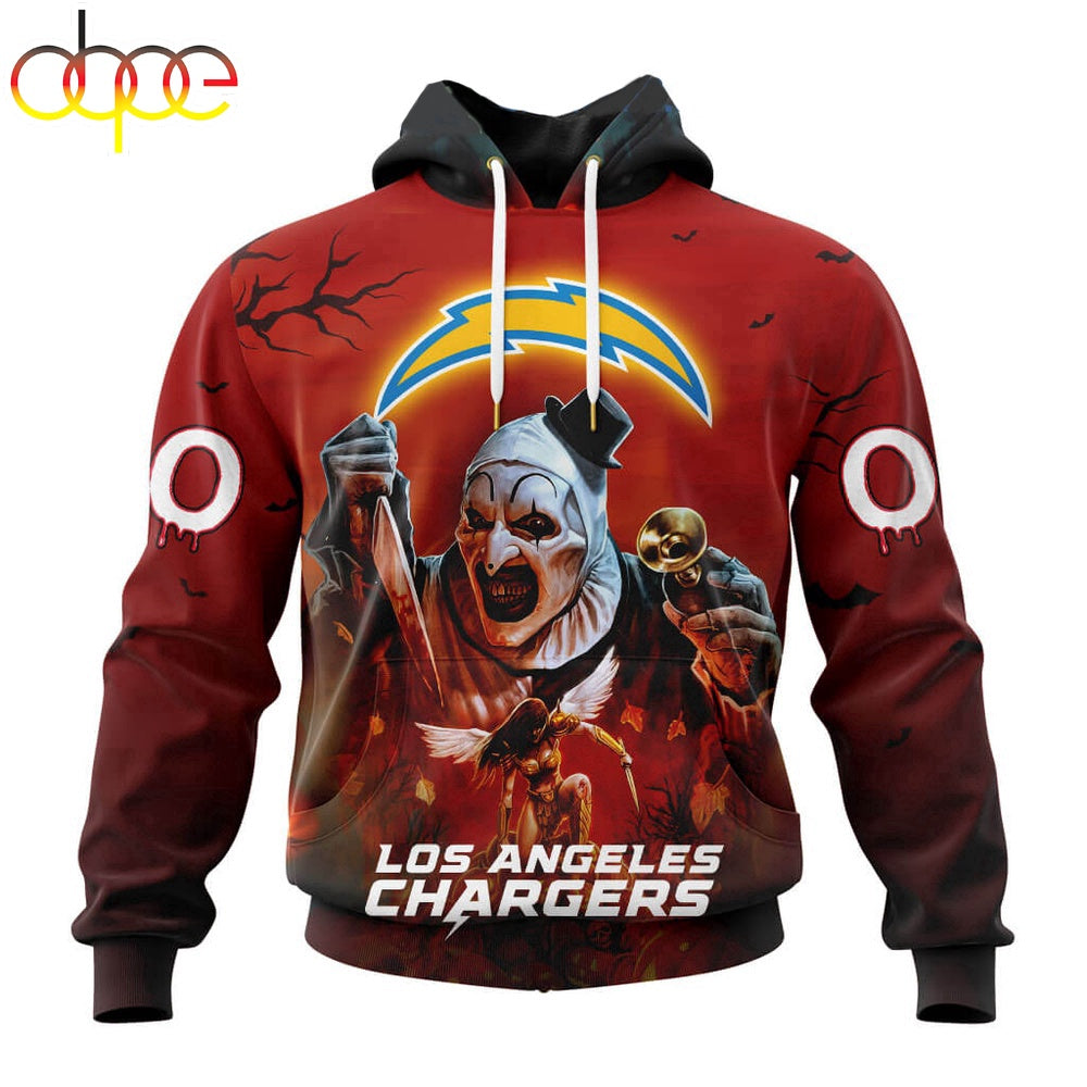 Custom Name And Number Los Angeles Chargers Horror Terrifier Ghoulish Halloween Day Hoodie