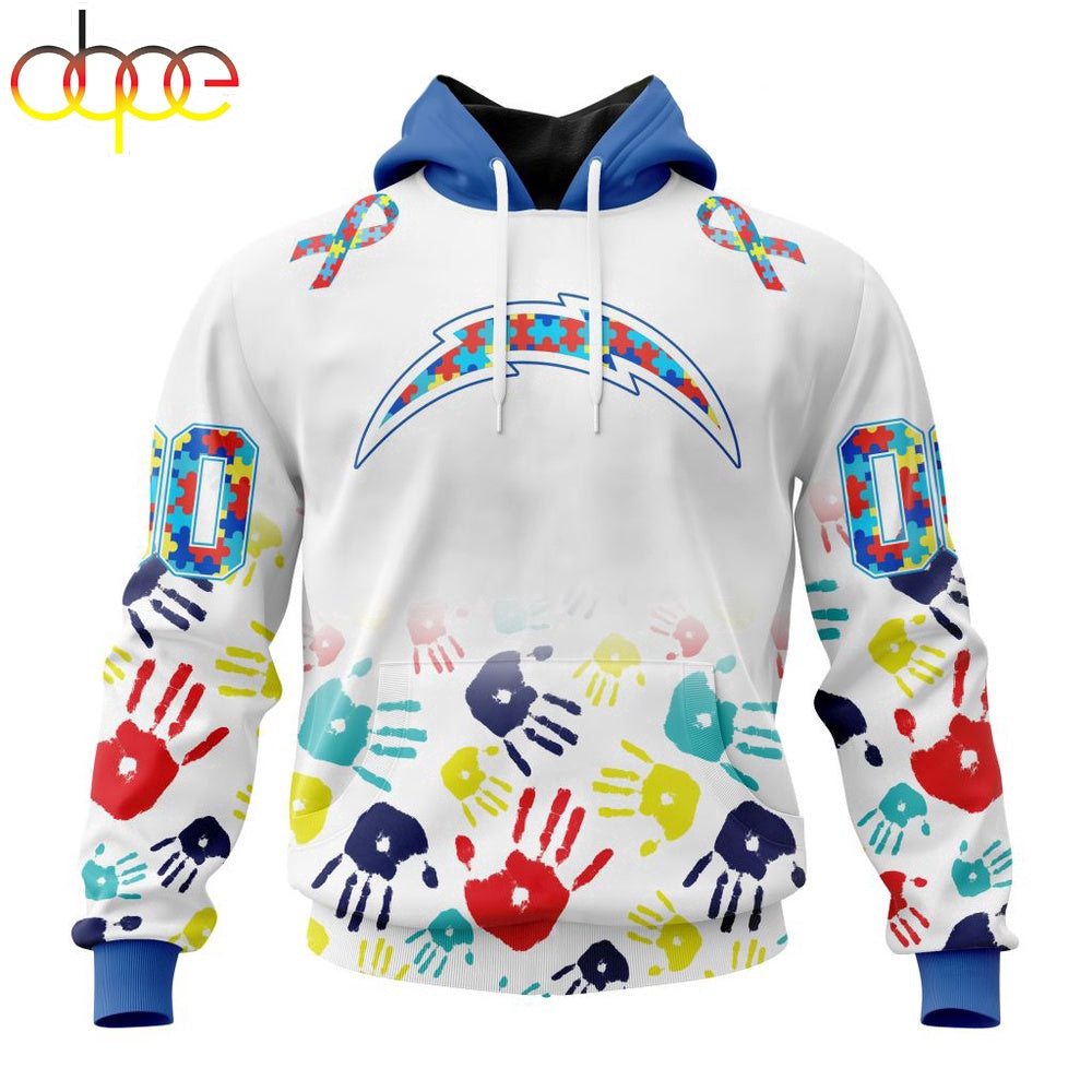Custom Name And Number Los Angeles Chargers NFL Special Fearless Against Autism 3D Hoodie Shirt